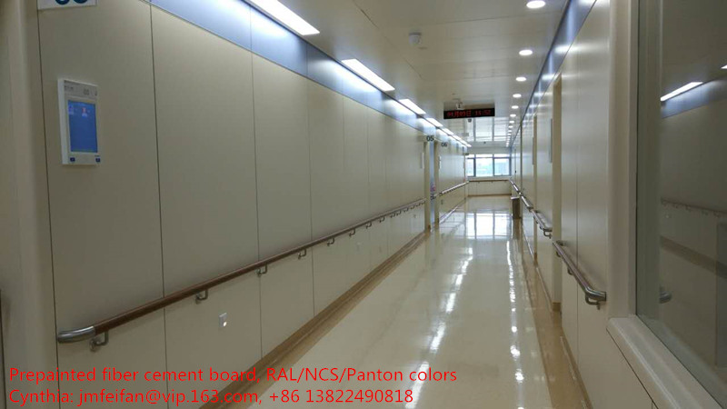 Solid fiber cement board for hospital corridor wall systems