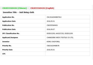 PATENT-Suit lining cloth