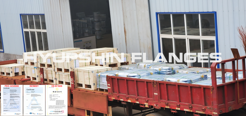 Hyupshin Flanges Export Flanges by Plywood Pallets and Plywood Box Case Land Transport to Port