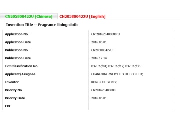 PATENT-Fragrance lining cloth