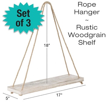 White Rustic Distressed  Swing Rope Floating Shelves
