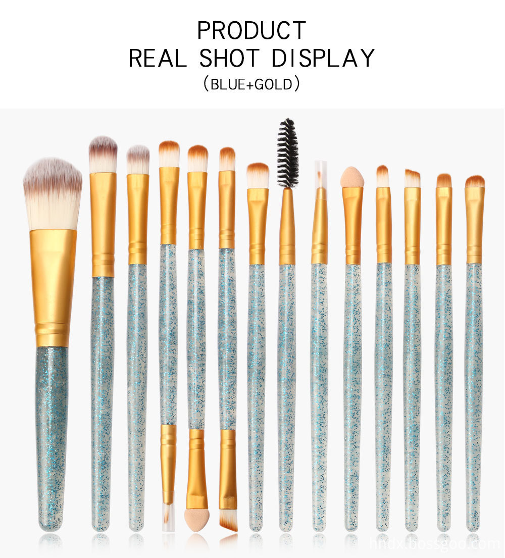 15 Pieces Crystal  Travel Makeup Brushes Set 7