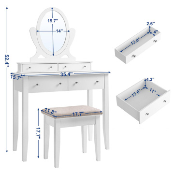 Vanity Table Set with Mirror and 4 Drawers, Wooden Makeup Dressing Table Mirrored Dresser