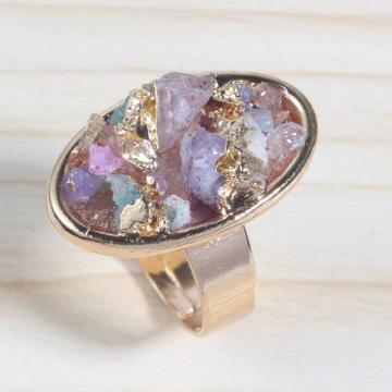 18k Gold Color Natural Oval Drusy Crystal Rings