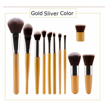11Pcs Gold Nylon Hair Makeup Brush Kit