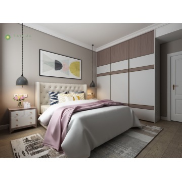 Modern Furniture Melamine Bedroom With Beige PU Cushion