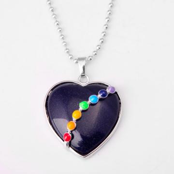 7 Chakras Gemstone Blue Goldstone Heart Pendant Necklace
