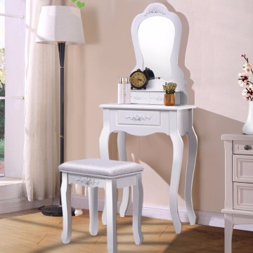 White Wood Simple Mirrored Dressing Table Designs With Drawer