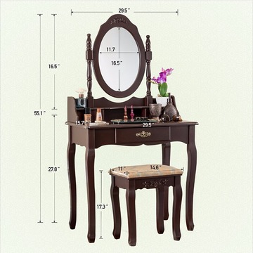 Vanity Table Set Wooden Dressing Table with Single Mirror