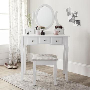 Bedroom chic dressing table with mirror wooden drawer stool