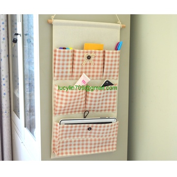 Linen Cotton Fabric Wall Door Cloth Hanging Storage Bag Case 5 Pocket Home Organizer