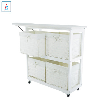 Collapsible wooden Ironing Board and Shelving Unit with Hamper