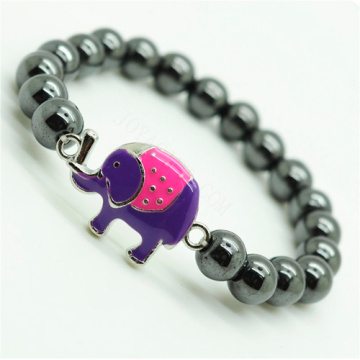 Hematite 8MM Round Beads Stretch Gemstone Bracelet with alloy elephant Piece