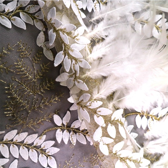 Ivory Feather Mesh Lace Handwork Fabric