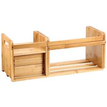 Natural Bamboo Desk Organizer with Extendable Storage for Office and Home, CD Holder Media Rack