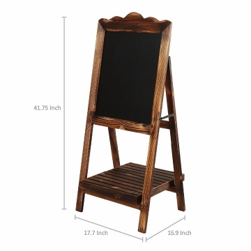 Torched Wood Chalkboard Sign with Display Shelf, Freestanding Easel Message Board