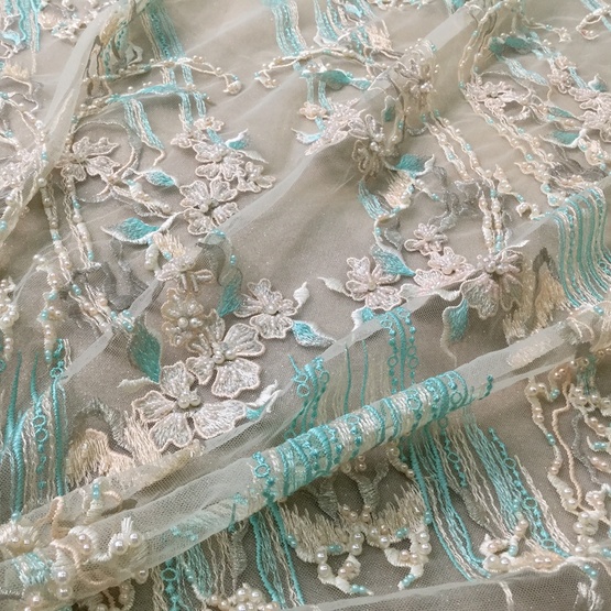 Green Luxury Lace Handmade Beaded Fabric