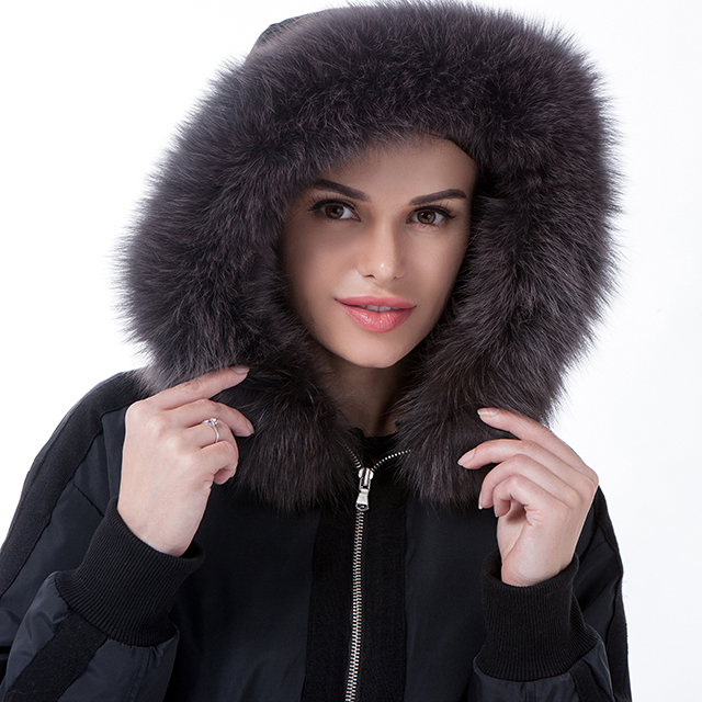 Black fur cashmere winter coat