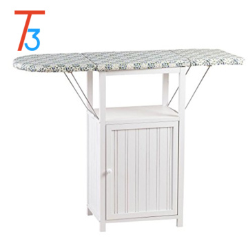 wooden folding ironing board cabinet with cloth storage shelf and door