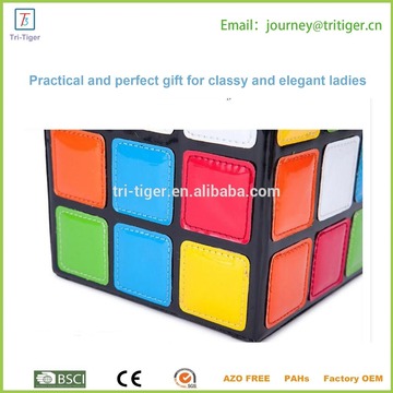 New Style Colorful Magic Cube Tote Bag Fashion Handbag PU Leather 15*15*15 cm