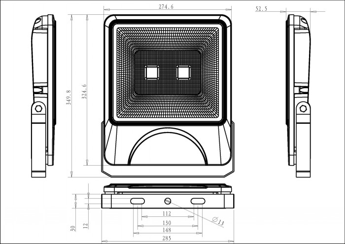 100W COB LED Floodlight Size