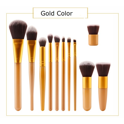 11Pcs Gold Nylon Hair Makeup Brush Kit