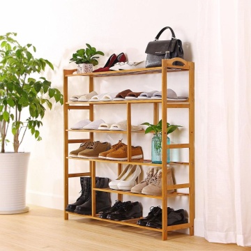 Bamboo Shoe Rack 6-Tier Entryway Shoe Shelf Storage Organizer Free Standing Shelves