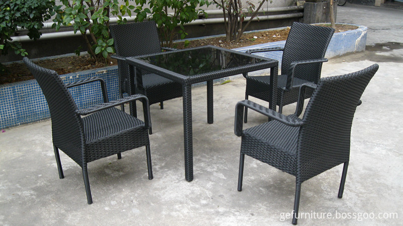 Black Rattan Square Dining Set