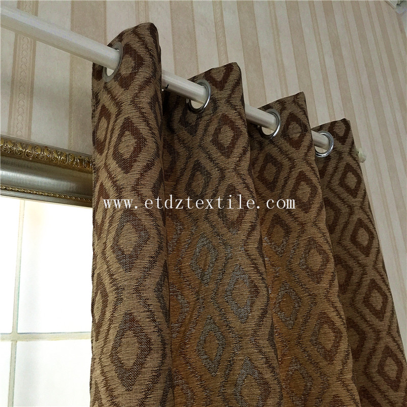 6016 Popular Chocolate 100% Polyester Linen Like Jacquard Curtain  Fabric