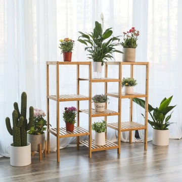 Bamboo Customizable Plant Stand Shelf Flower Pots Holder Display Rack Utility Shelf Bathroom Rack 9-Tier Storage Rack Shelving U