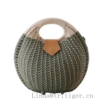 Hand Woven Basket Bag Retro Totes Knitted Beach Straw Rattan Wicker Handbag Rattan Clutch