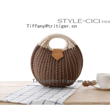 Unique Lovely Ladies round Rattan Bags natrual color Straw Beach Bag