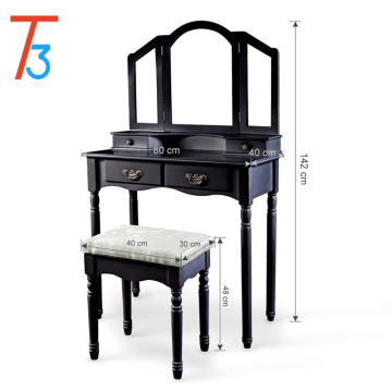 Black wooden dresser dressing table stool set