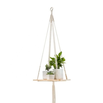 Rustic Home Decor Display Wood Wall Hanging Shelf Floating Shelves Swing with cotton rope