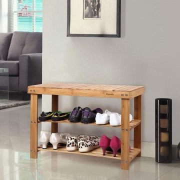 Natural Bamboo Shoe Rack Bench 2 Tier Shoe Organizer Entryway Seat Storage Shelf Hallway Furniture(Q12-4)