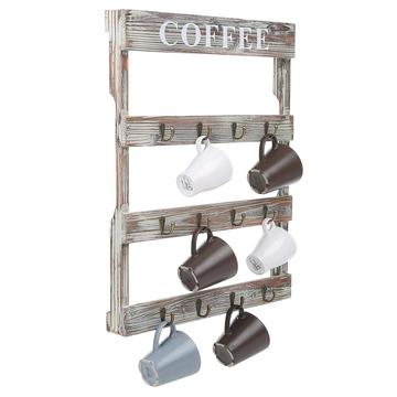 Hook Rustic Wall-Mounted Wood Coffee Mug Holder, Kitchen Storage Rack, Brown