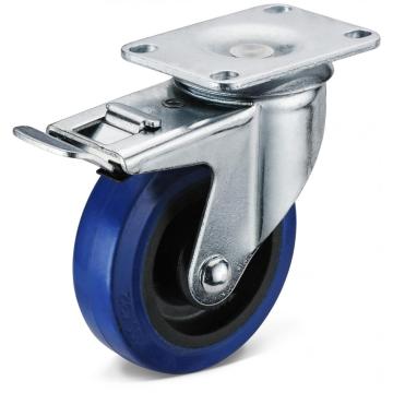 Flat Plate Swivel with Total Brake Elastic Rubber Caster