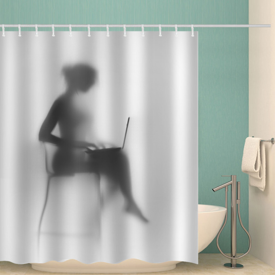 Woman's Shadow Waterproof Shower Curtain Unique Black and White Bathroom Decor