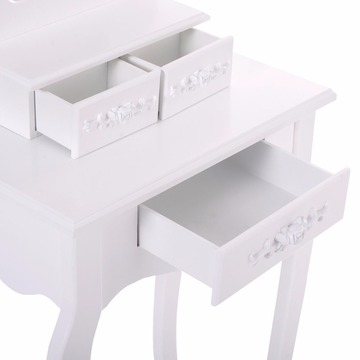 Round Mirror 4 Drawers White Bathroom Vanity Dressing Table Set Mirror with Stool