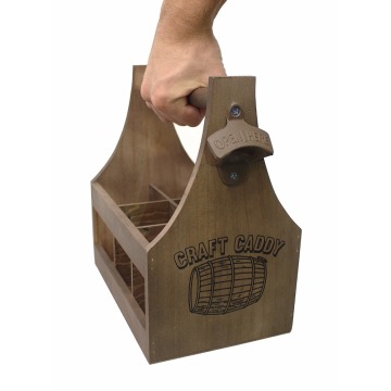 Craft Caddy Wooden Six Pack Bottle Caddy Tote Holder Beer Carrier with Attached Bottle Opener