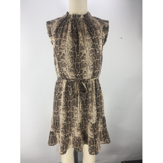 fashion snake printed smocking neck ladies dress