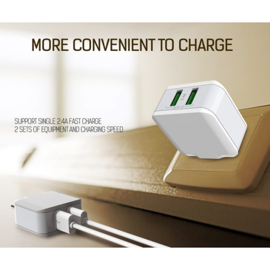 2 Ports USB With Cable Portable Travel Charger