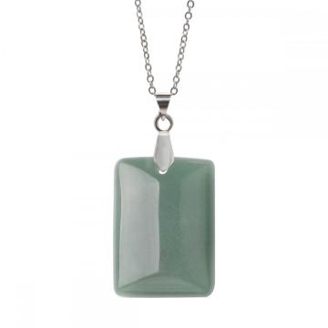 Natural Green Aventurine Rectangle Gemstone Pendant Neckalce with 45CM Silver Chain