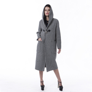 Black and white checked cashmere overcoat with hat