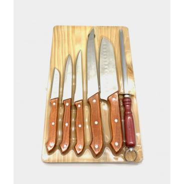 7pcs kitchen knife board set wooden handle