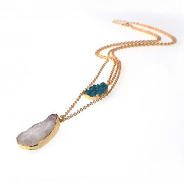 Double Layered Natural Crystal Points Waterdrop Necklace