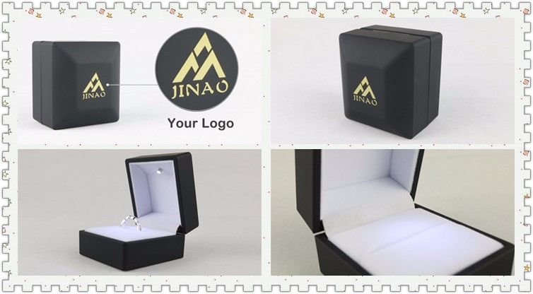 Black jewelry ring boxes with led light