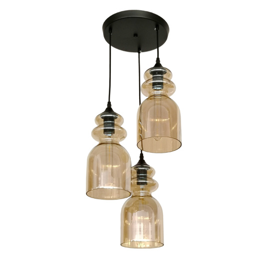 Amber glass Shade Pendant Light with 3 lamps