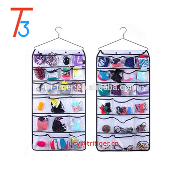 Hanging Closet Organizer With Metal Hanger Dual-sided 42 transparent Pockets for Underwear,Bra, Gloves, Socks, Ties Storage