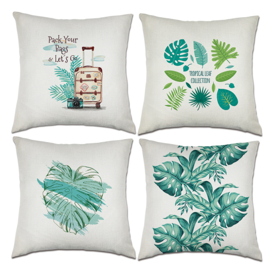 Set of 4 Tropical Throw Pillow Covers Green Leaves Decorative Cushion Cover Palms Pillow Case for Sofa Bedroom Car Couch 18 x 18